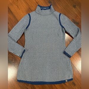 Title Nine Womens Active Knit Synergy Turtleneck Sweater Dress S Navy/White
